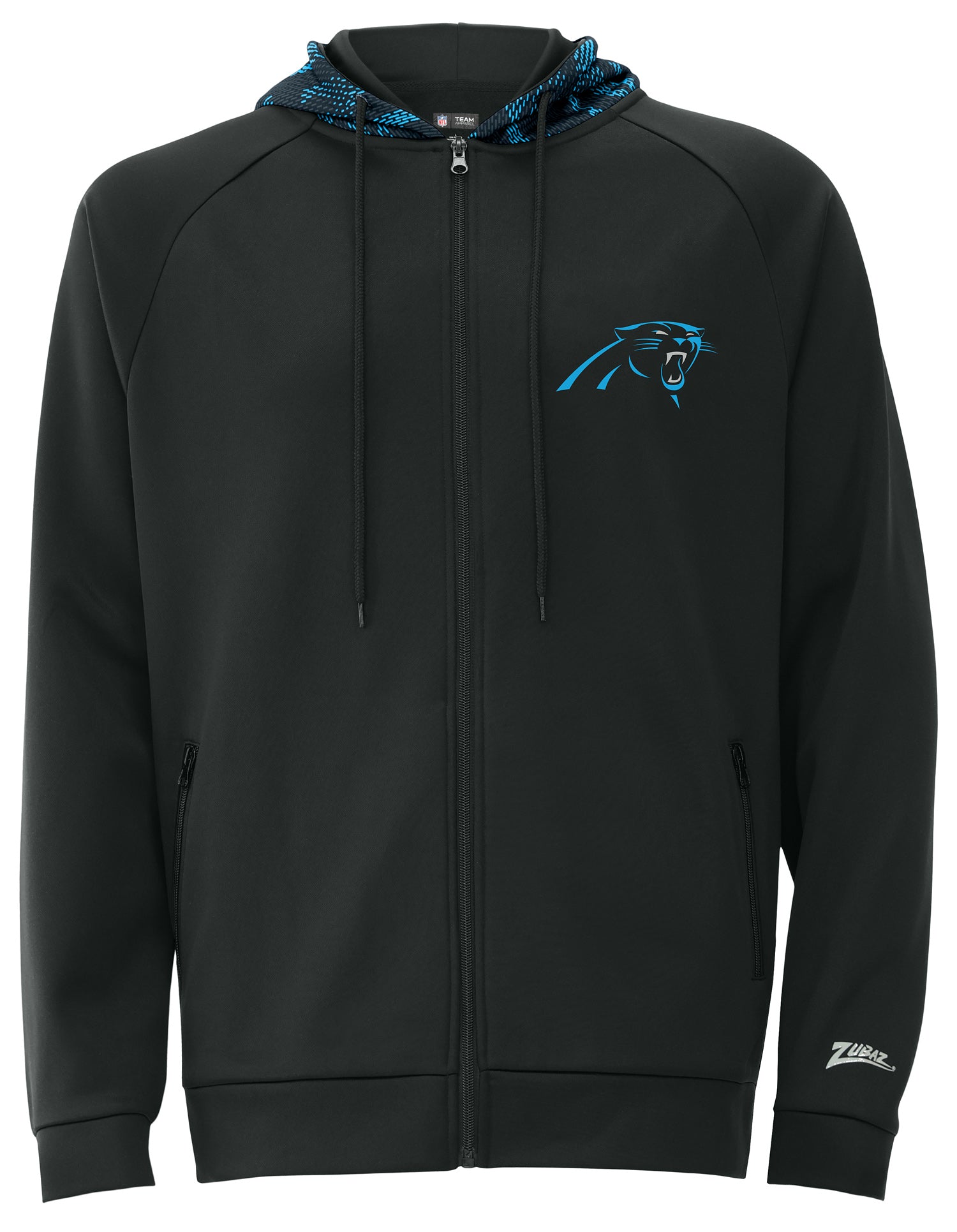 Zubaz NFL Men's Raglan Viper Hood Liner Full Zip Hoodie, CAROLINA PANTHERS