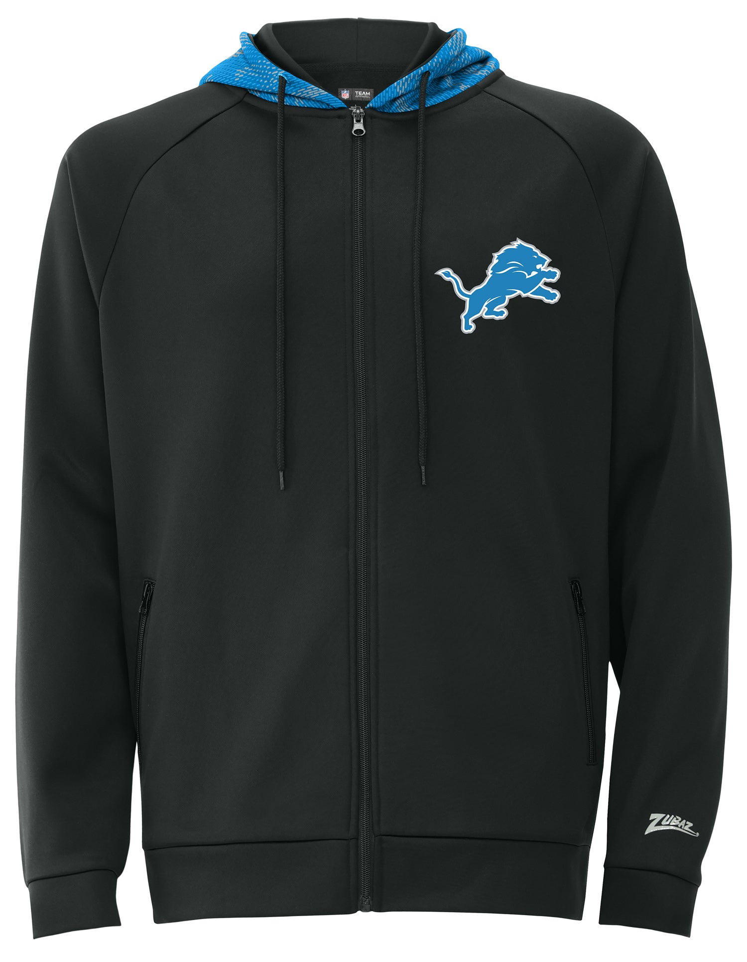 Zubaz NFL Men's Raglan Viper Hood Liner Full Zip Hoodie, DETROIT LIONS
