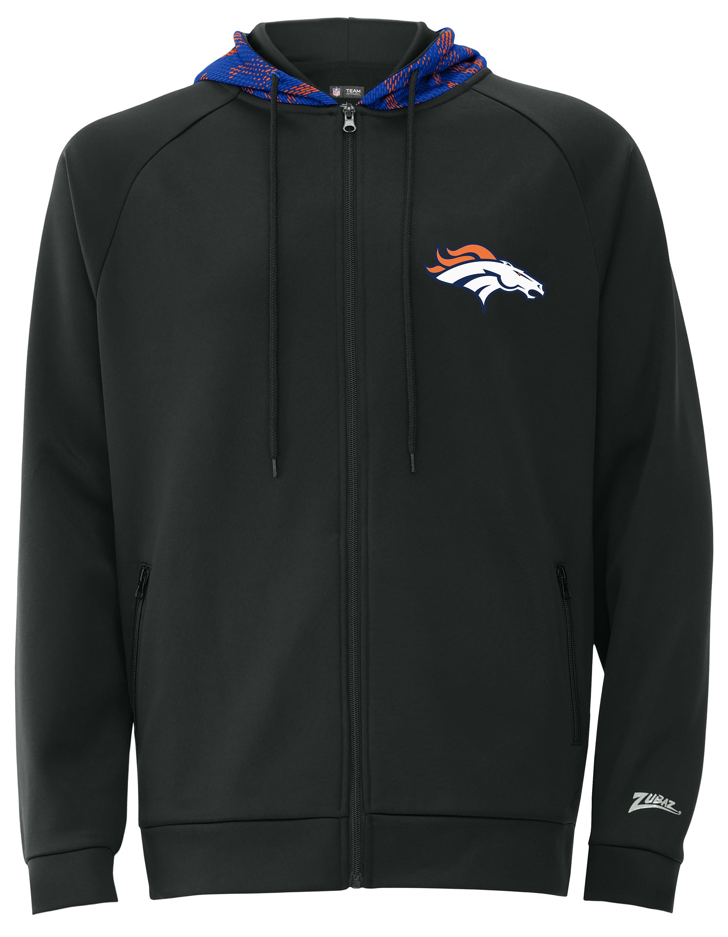Zubaz NFL Men's Raglan Viper Hood Liner Full Zip Hoodie, DENVER BRONCOS
