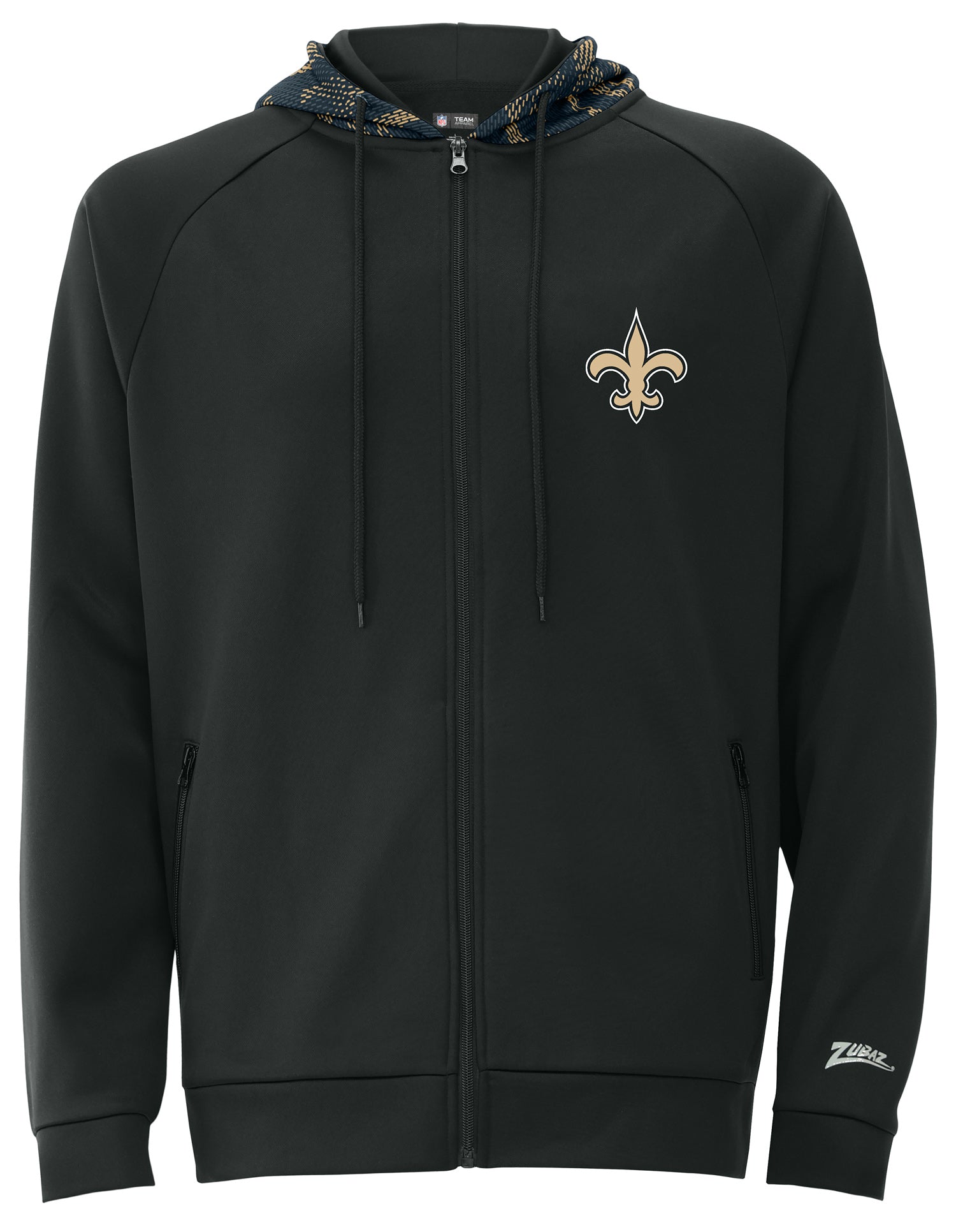 Zubaz NFL Men's Raglan Viper Hood Liner Full Zip Hoodie, NEW ORLEANS SAINTS