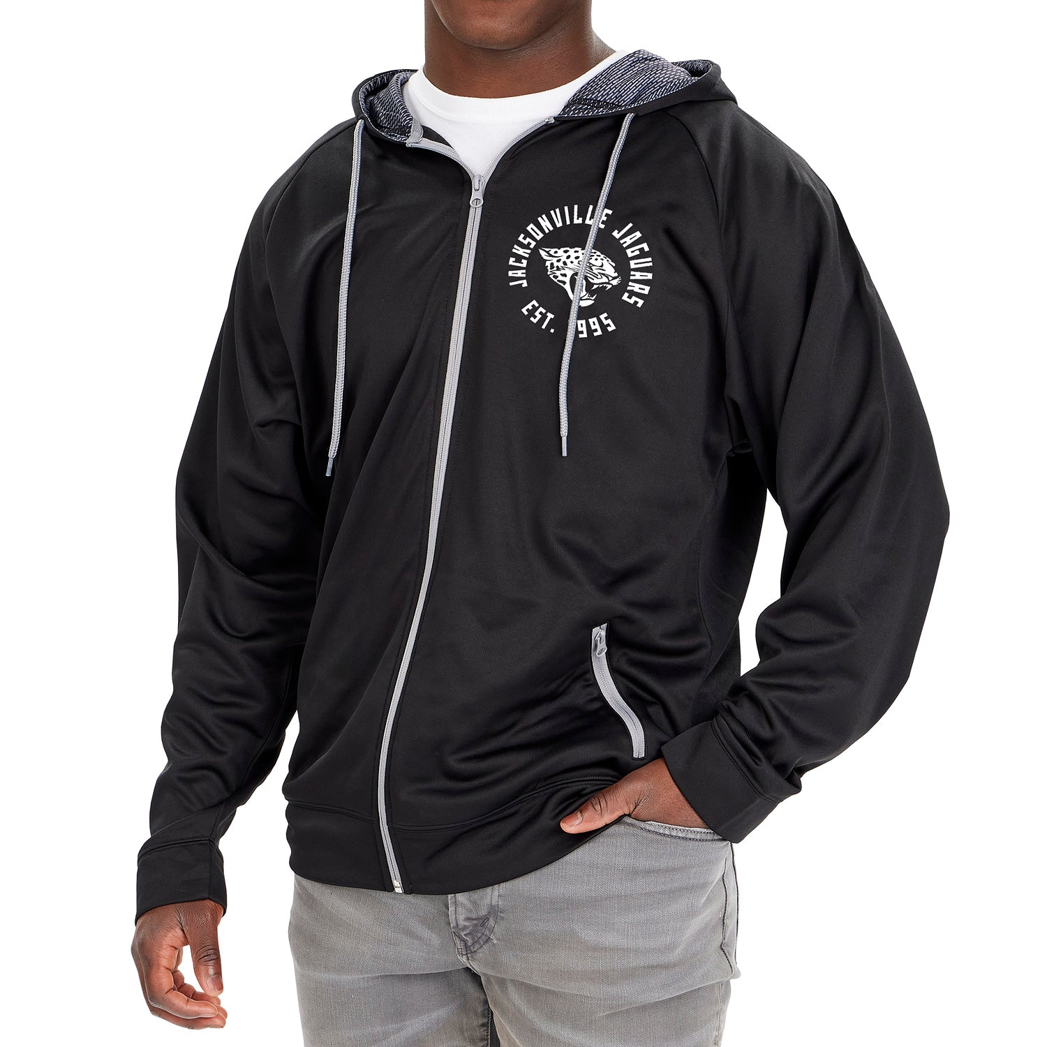 Zubaz NFL Men's Established Viper Hood Liner Full Zip Raglan Hoodie, JACKSONVILLE JAGUARS