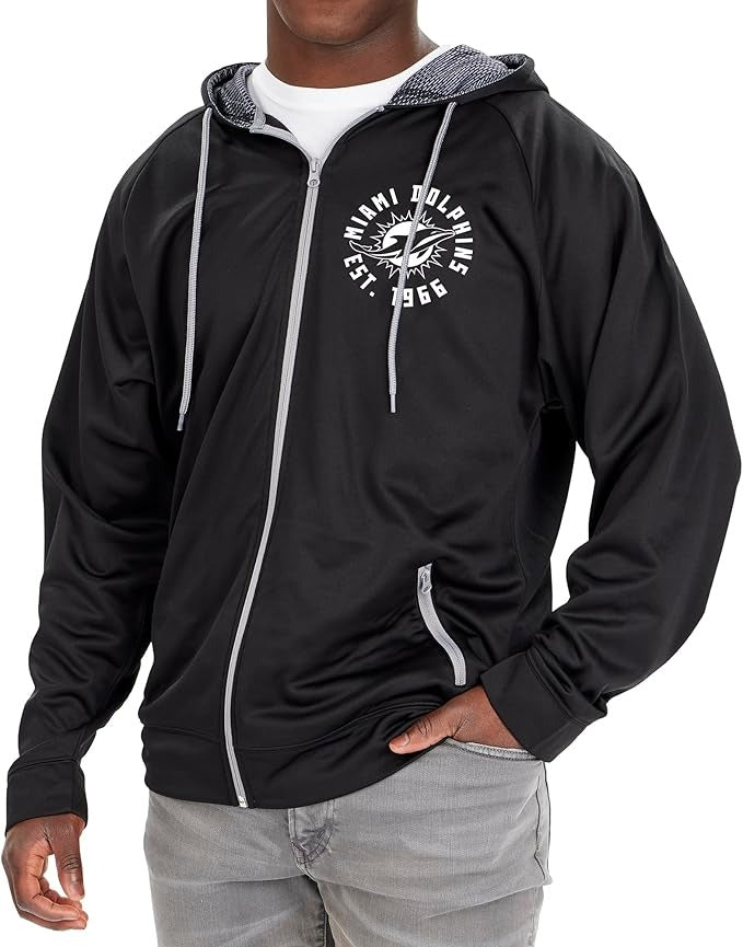 Zubaz NFL Men's Established Viper Hood Liner Full Zip Raglan Hoodie, MIAMI DOLPHINS