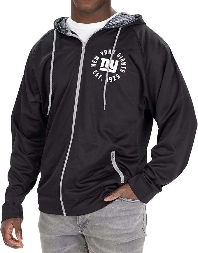 Zubaz NFL Men's Established Viper Hood Liner Full Zip Raglan Hoodie, NEW YORK GIANTS