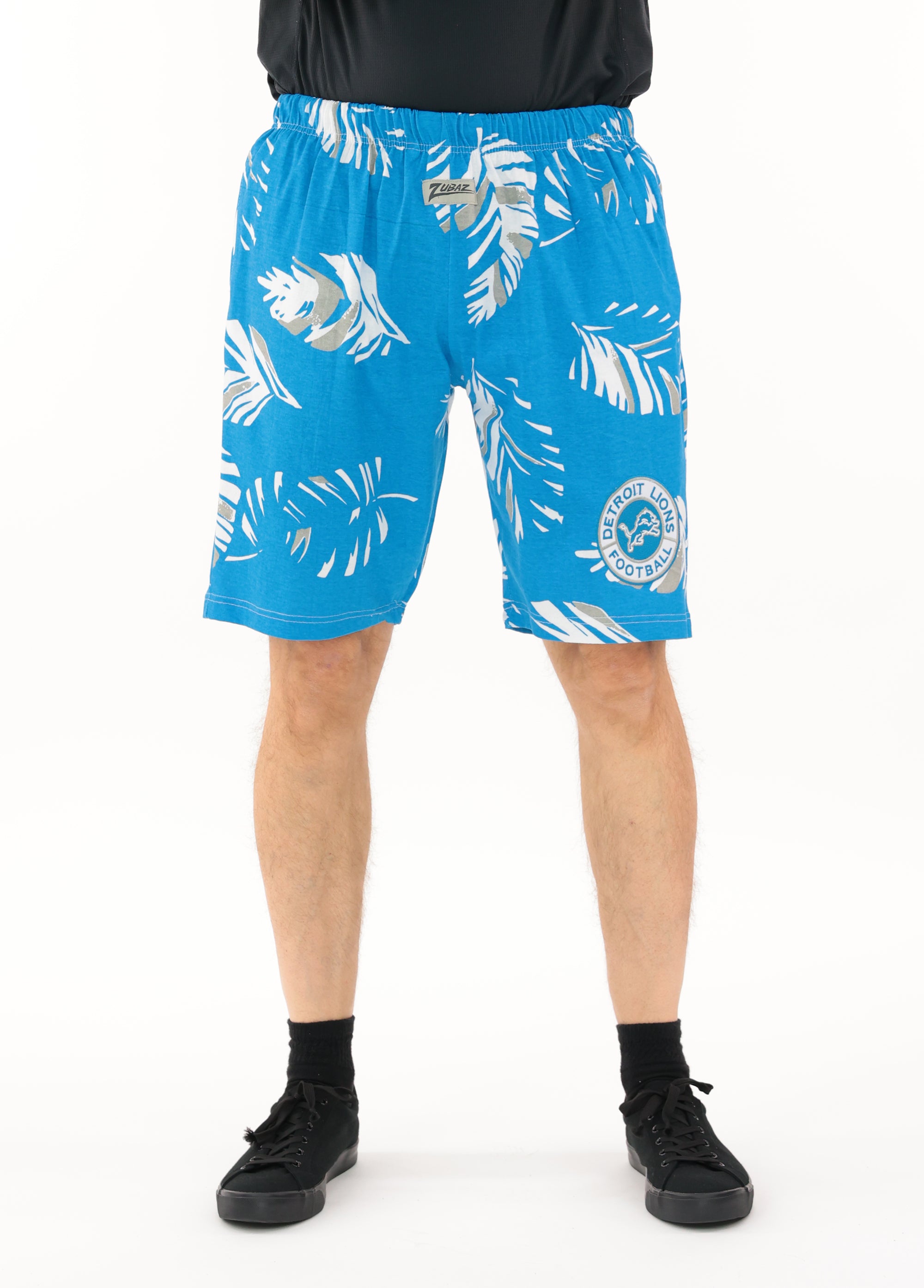 Zubaz NFL Adult Unisex Z88 Embroidered Leaf 3 Team Color Shorts, Detroit Lions