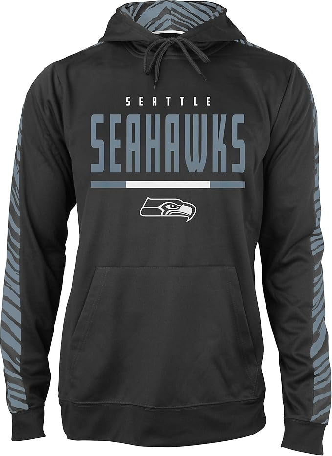 Zubaz NFL Men's Linebacker 2 Color Zebra Tonal Sleeve Panel Hoodie, SEATTLE SEAHAWKS