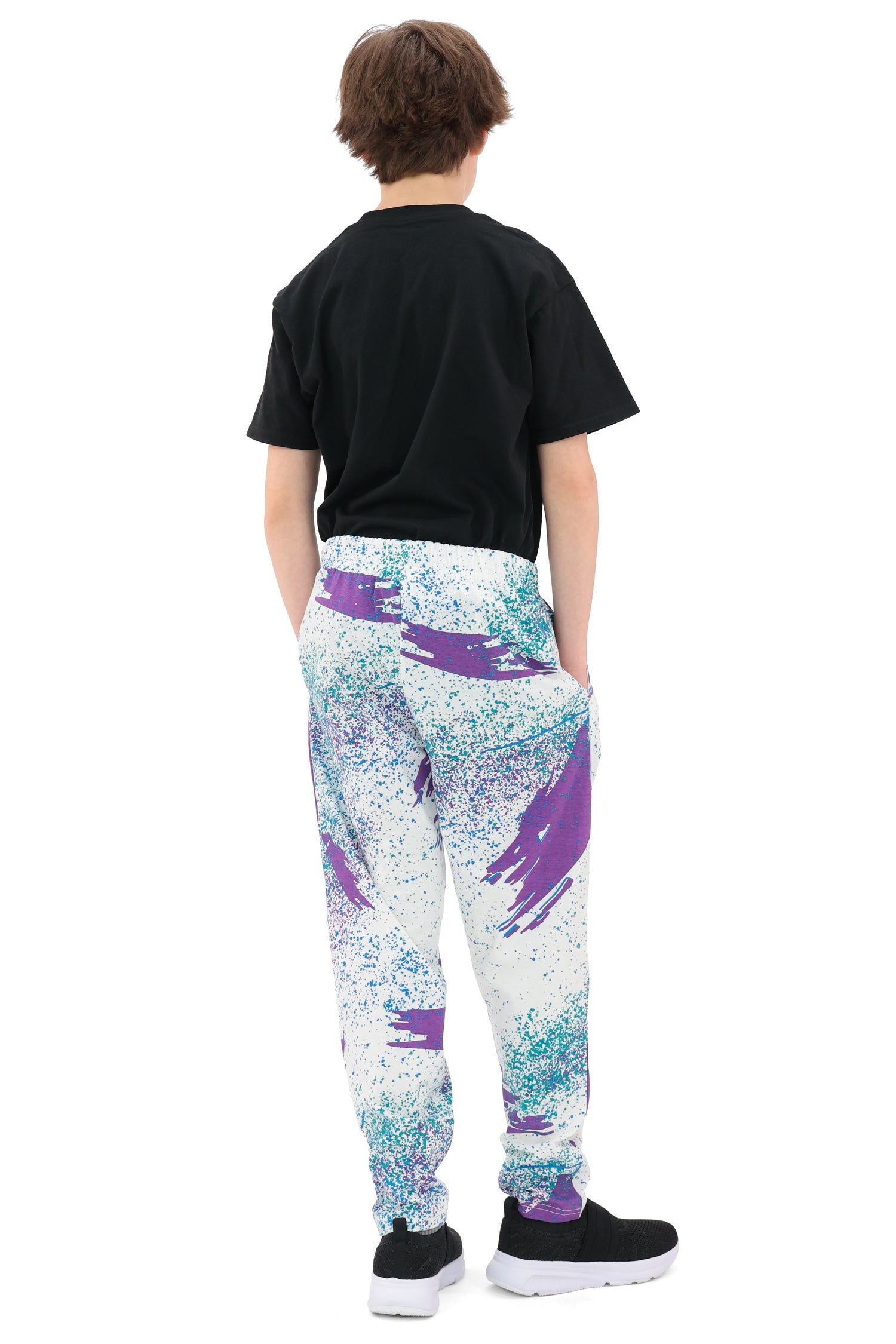 Zubaz Youth Unisex Z88 Confetti Pant, PURPLE/FLUORESCENT BLUE