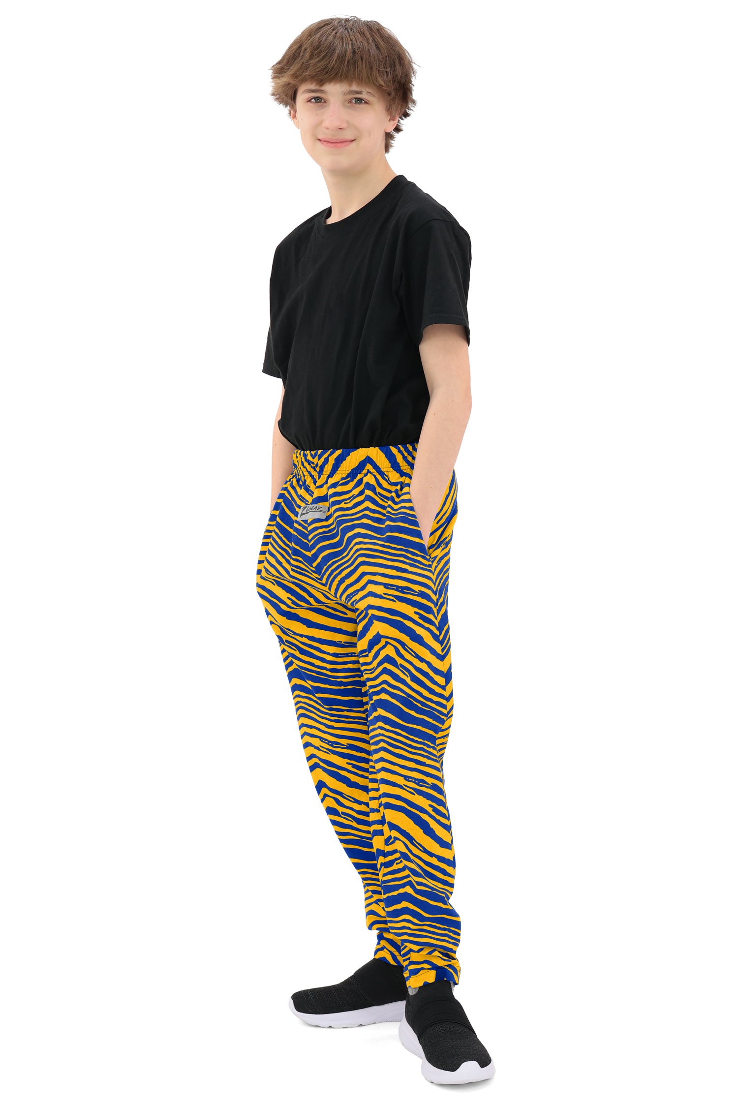 Zubaz Youth Unisex Z88 2 Color Zebra Pant, ROYAL/GOLD