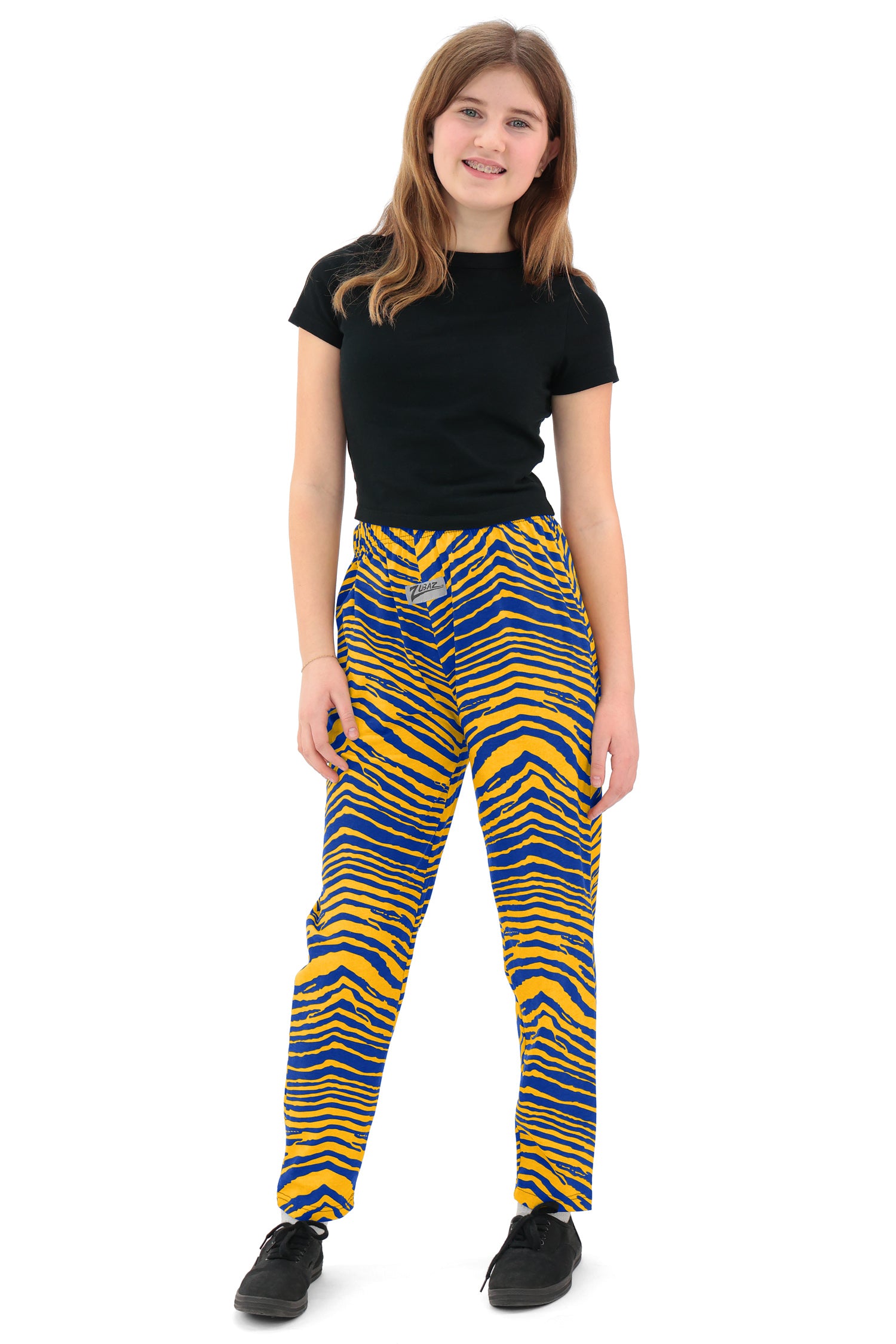 Zubaz Youth Unisex Z88 2 Color Zebra Pant, ROYAL/GOLD