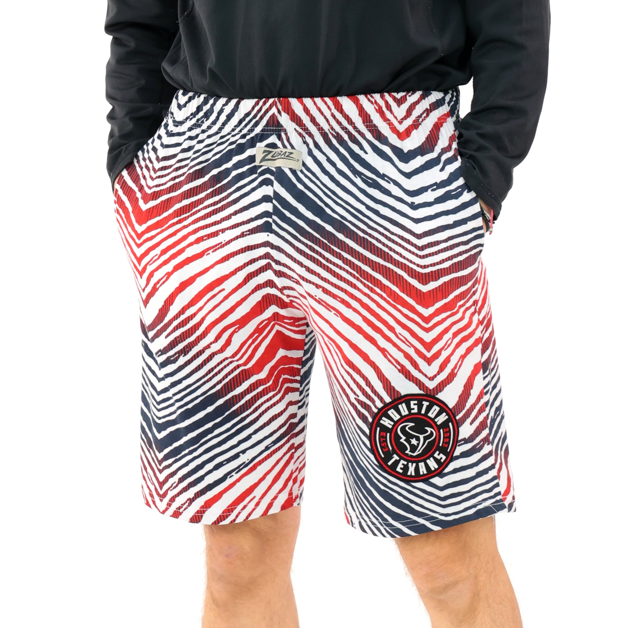 Zubaz NFL Adult Unisex Z88 Embroidered Zebra Ombre TMC Shorts, Houston Texans