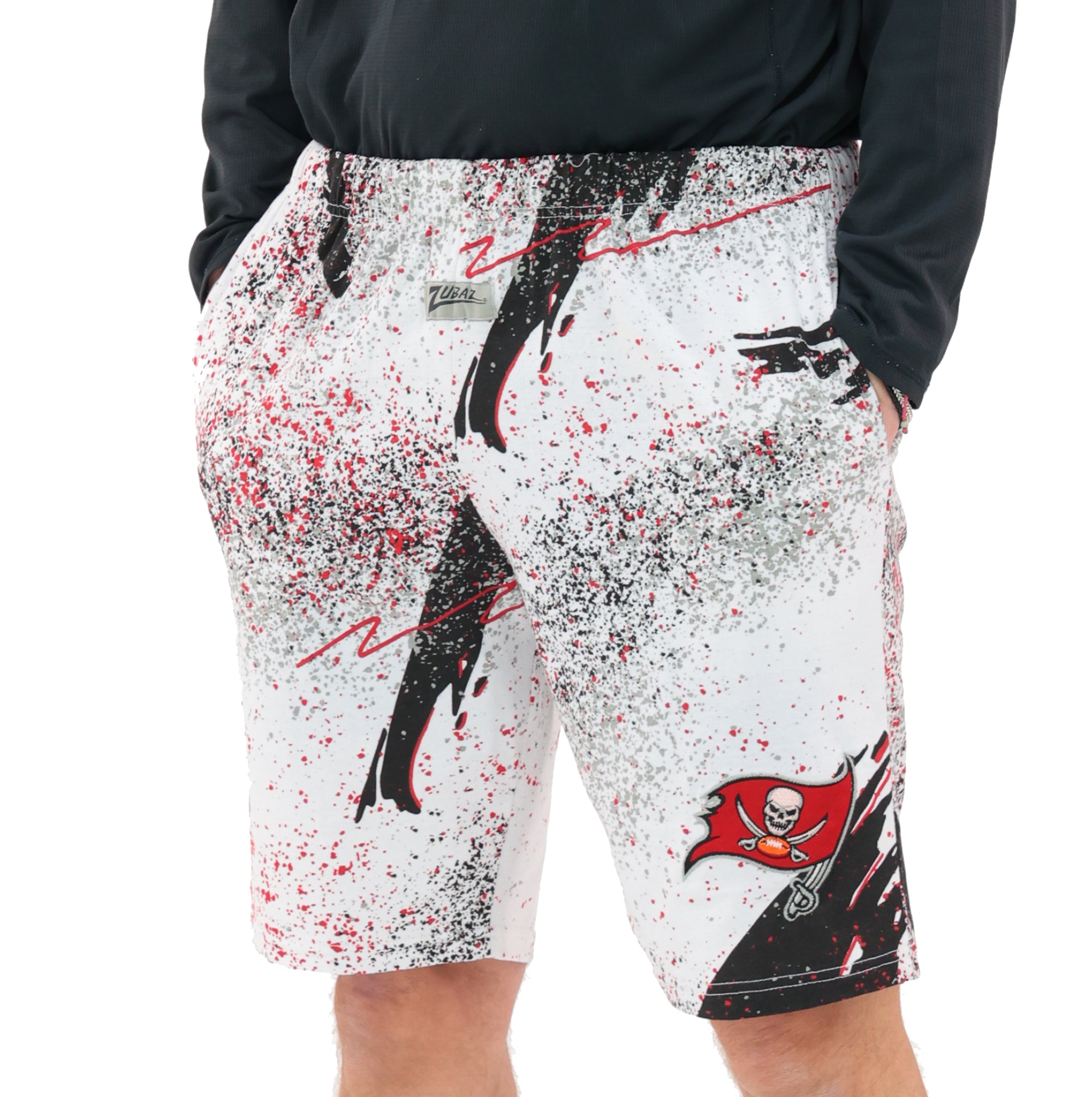 Zubaz NFL Adult Unisex Z88 Embroidered Confetti 3 Team Color Shorts, Tampa Bay Buccaneers