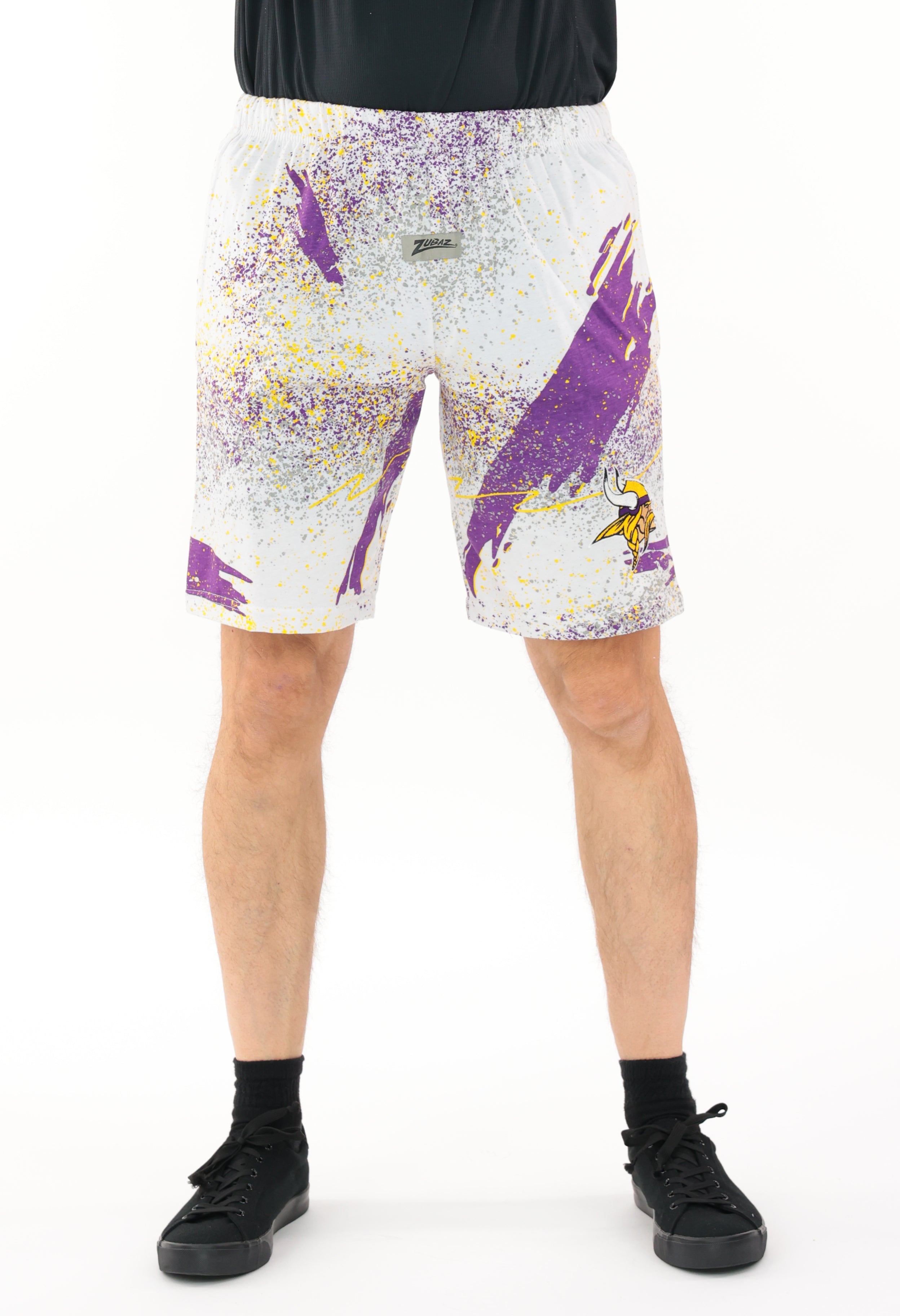 Zubaz NFL Adult Unisex Z88 Embroidered Confetti 3 Team Color Shorts, Minnesota Vikings