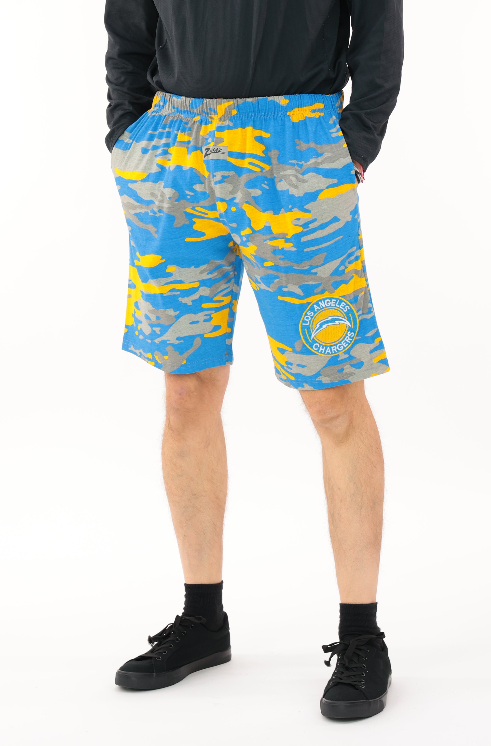 Zubaz NFL Adult Unisex Z88 Embroidered Alt Camo Shorts, Los Angeles Chargers