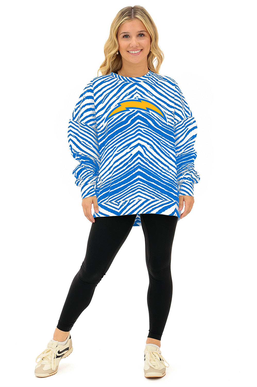 Zubaz NFL Los Angeles Chargers Adult Unisex 90s Vintage 1 Color Zebra Crewneck Sweatshirt