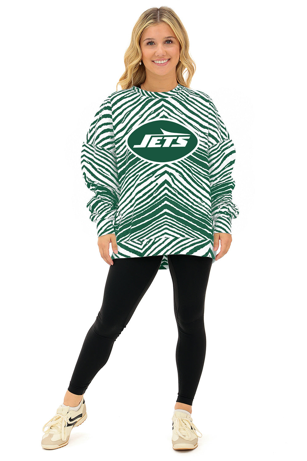 Zubaz NFL New York Jets Adult Unisex 90s Vintage 1 Color Zebra Crewneck Sweatshirt