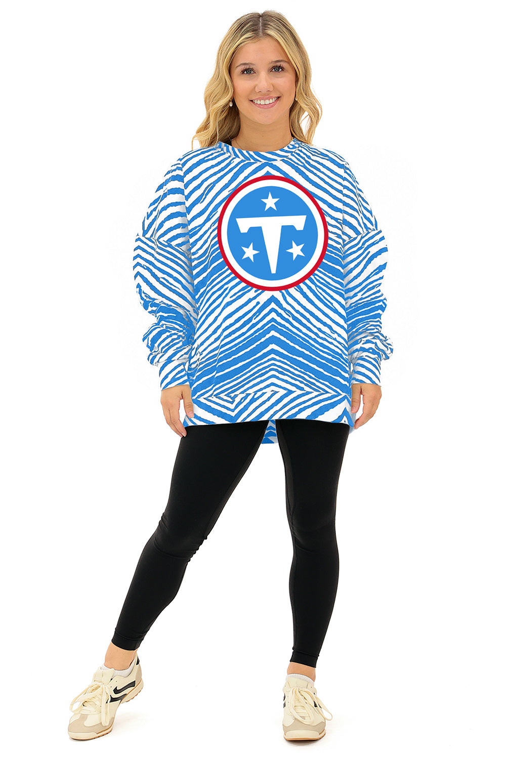 Zubaz NFL Tennessee Titans Adult Unisex 90s Vintage 1 Color Zebra Crewneck Sweatshirt
