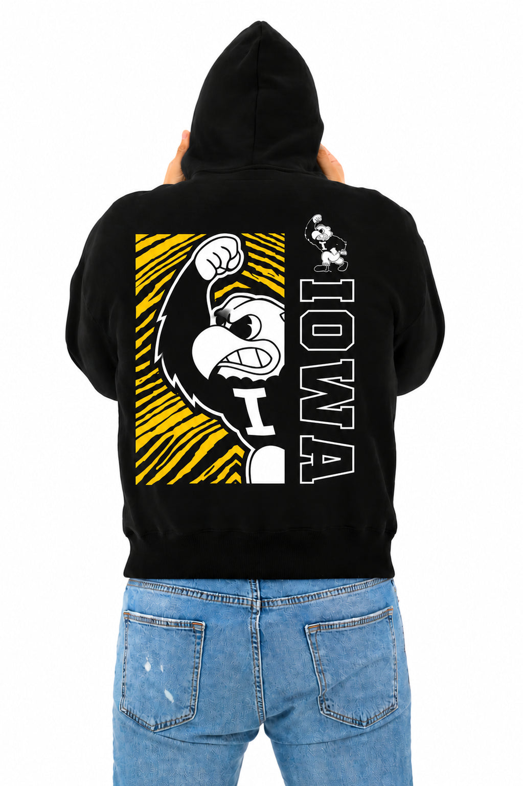 Zubaz NCAA Iowa Hawkeyes Unisex 2 Color Zebra 90s Vintage MVP Hoodie