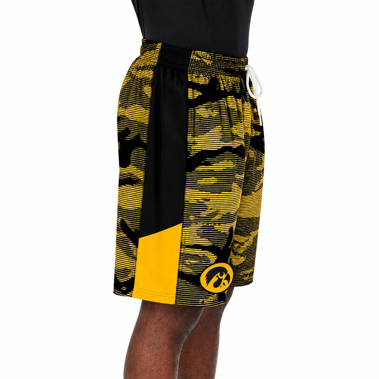 Zubaz NCAA Men's 9inch Primary Camo Line Shorts, Iowa Hawkeyes