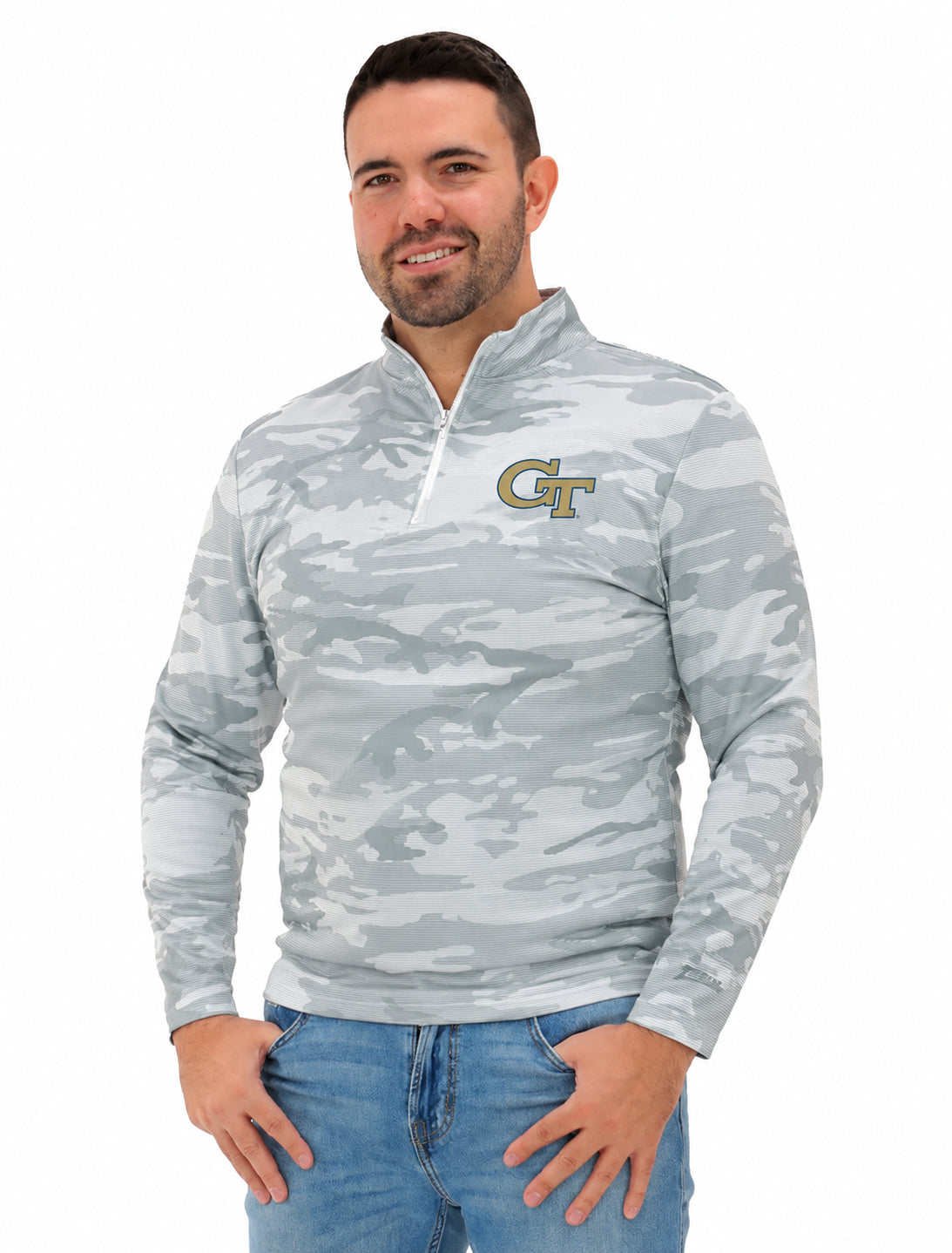 Zubaz NCAA Georgia Tech Yellow Jackets Men's Tonal Camo Lines 1/4-Zip