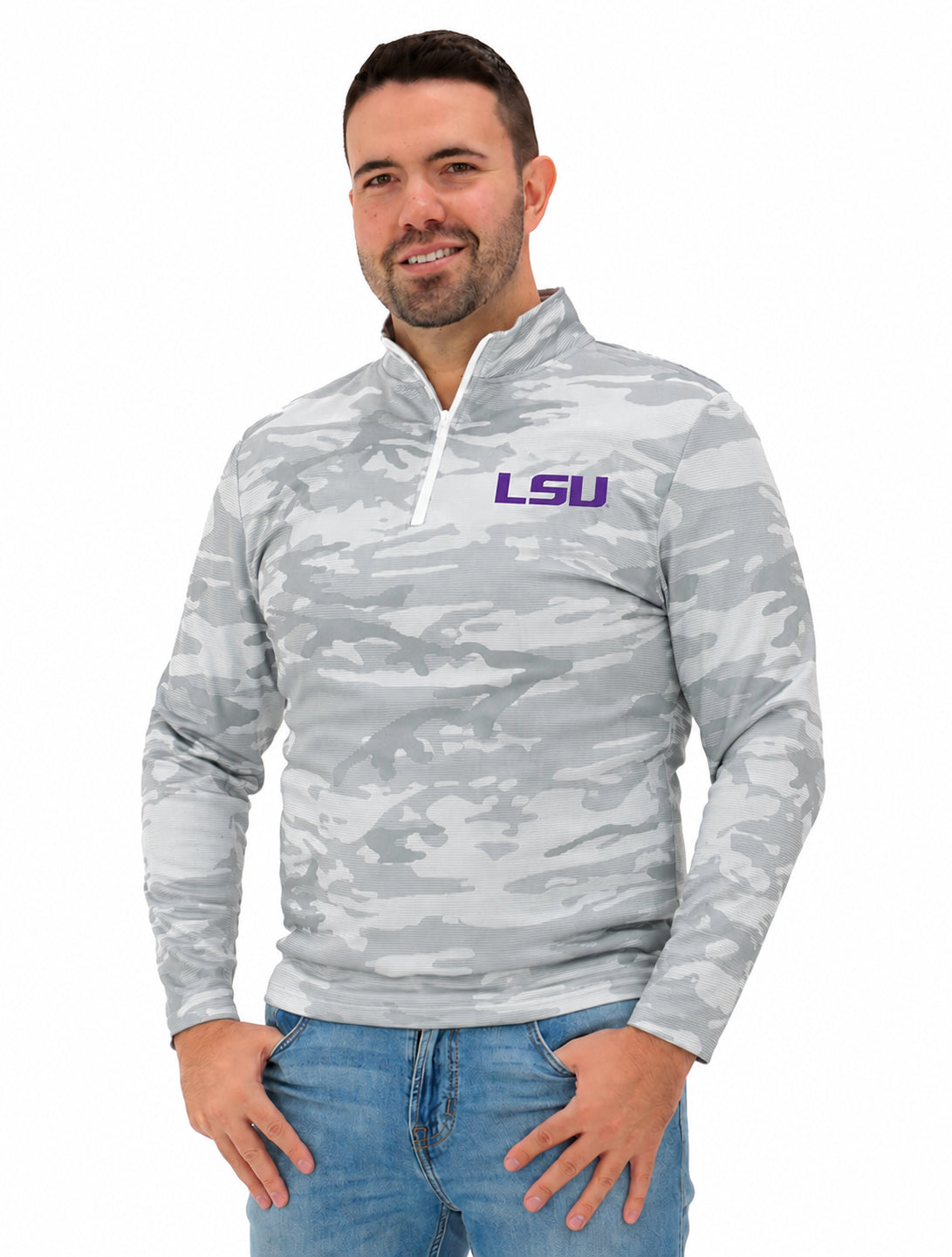 Zubaz NCAA LSU Tigers Men's Tonal Camo Lines 1/4-Zip