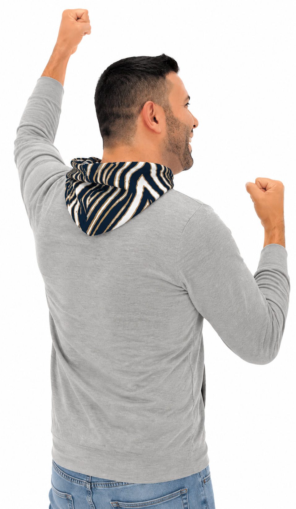 Zubaz NCAA Georgia Tech Yellow Jackets Men's Gray 3 Color Zebra Hood Hoodie