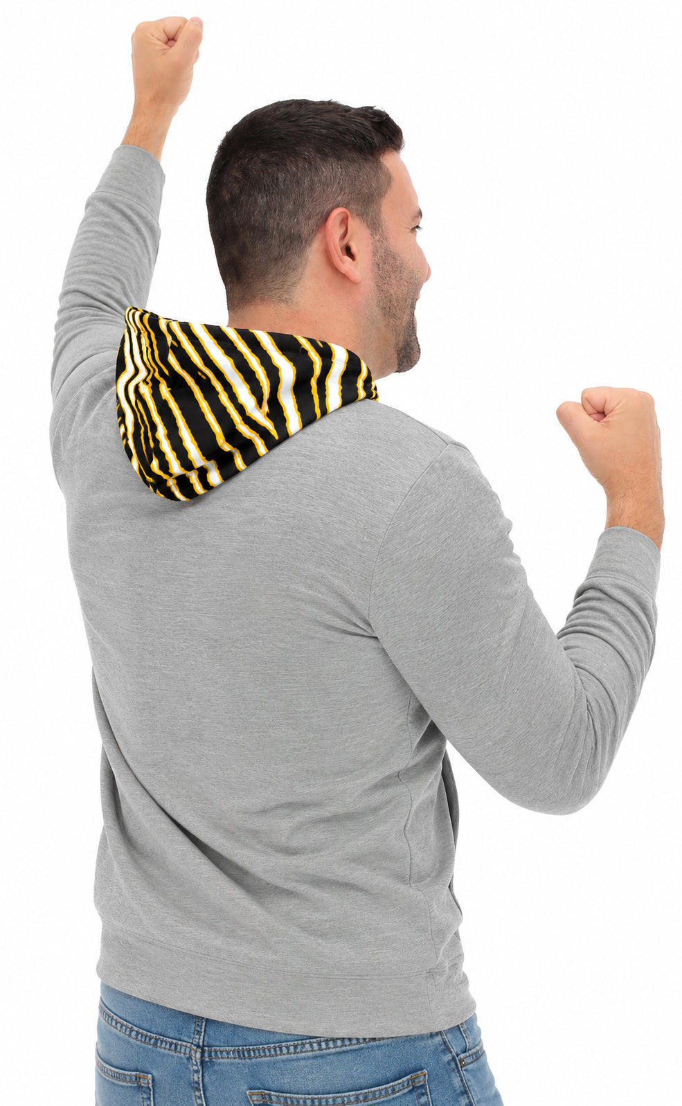 Zubaz NCAA Iowa Hawkeyes Men's Gray 3 Color Zebra Hood Hoodie