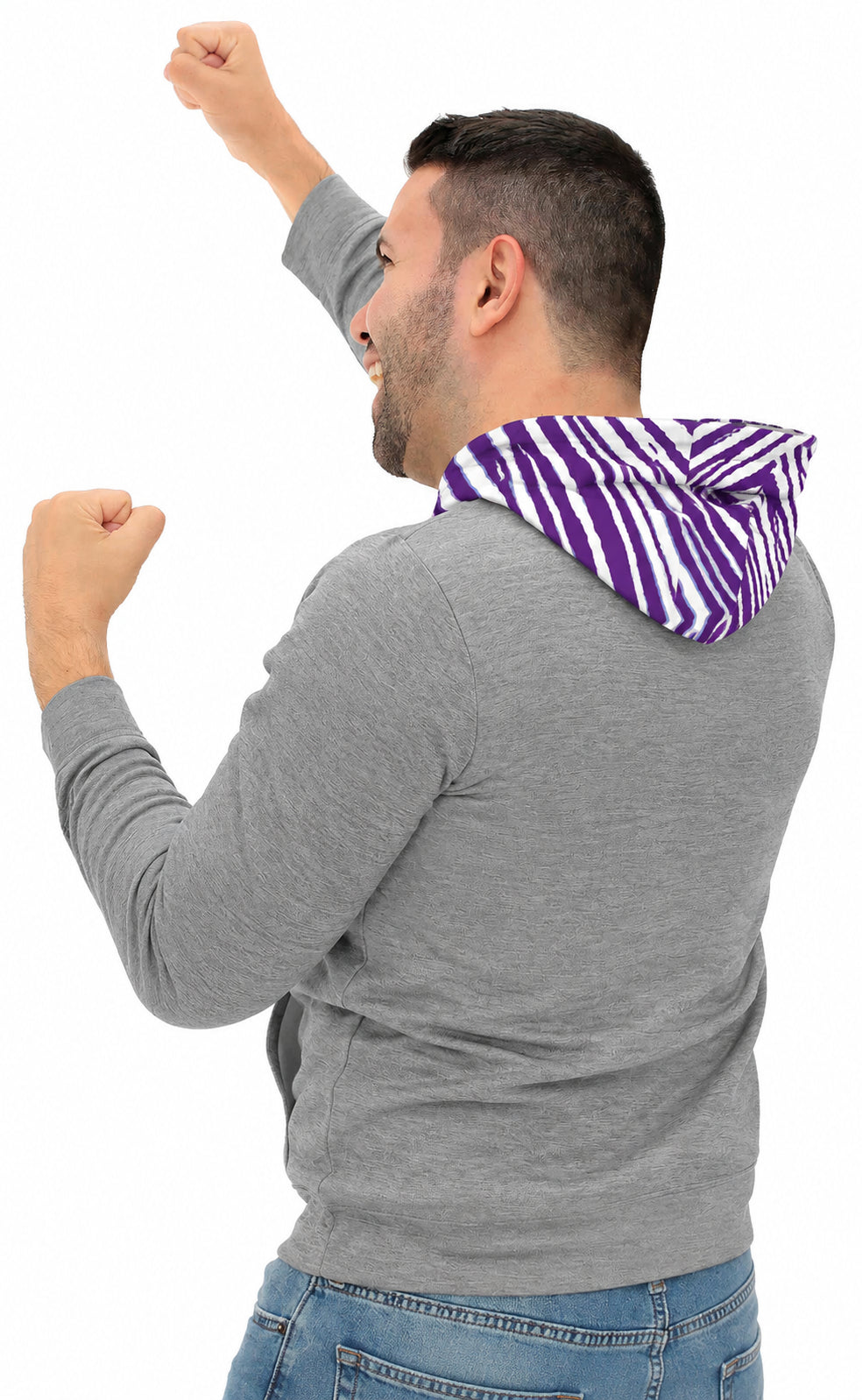 Zubaz NCAA TCU Horned Frogs Men's Gray 3 Color Zebra Hood Hoodie