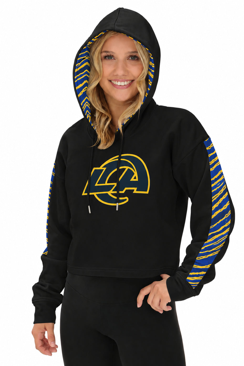 Zubaz NFL Women's Rivalry Pull Over Crop Top Hoodie - Los Angeles Rams