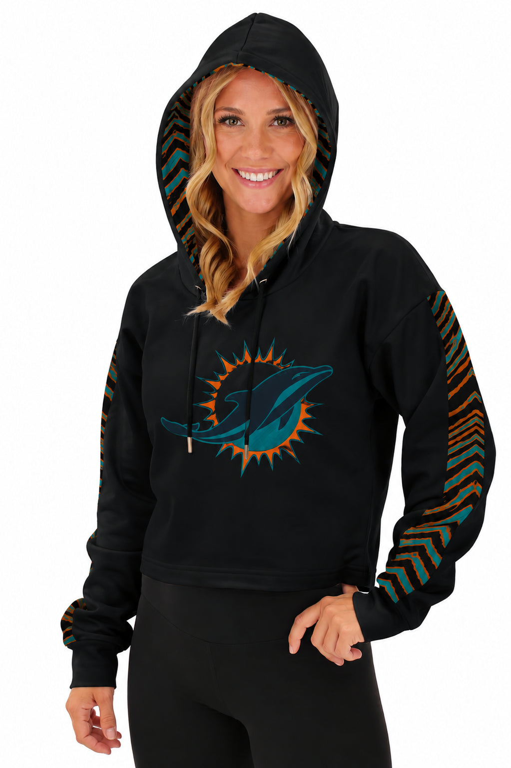 Zubaz NFL Women's Rivalry Pull Over Crop Top Hoodie - Miami Dolphins
