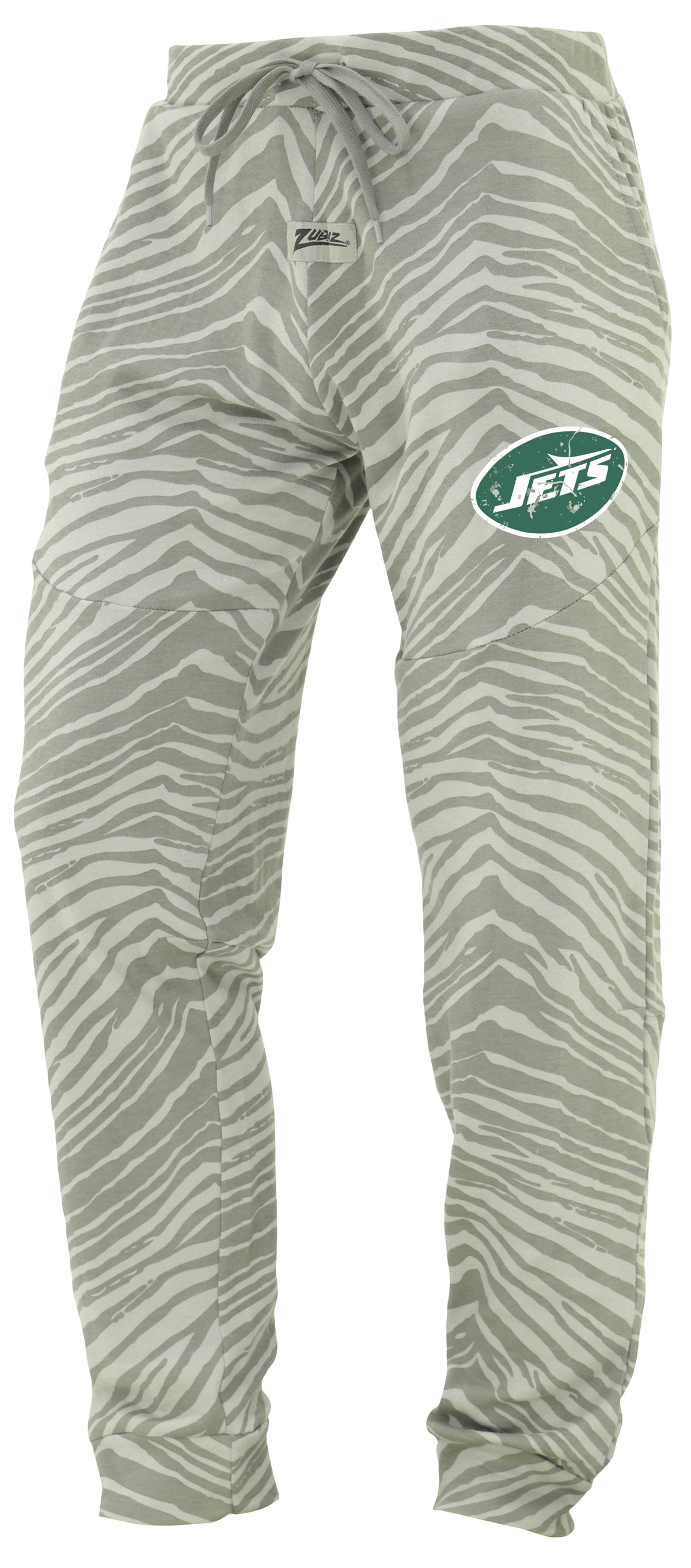Zubaz NFL Men's Tonal Gray Zebra Print Speed Jogger Sweatpants with Distressed Logo - New York Jets