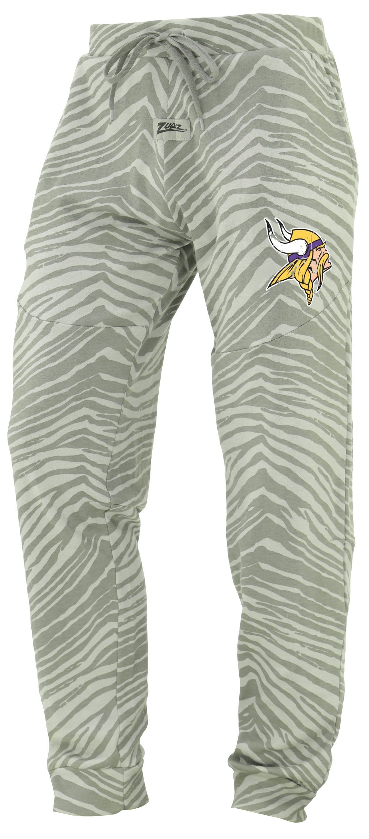 Zubaz NFL Men's Tonal Gray Zebra Print Speed Jogger Sweatpants with Distressed Logo - Minnesota Vikings