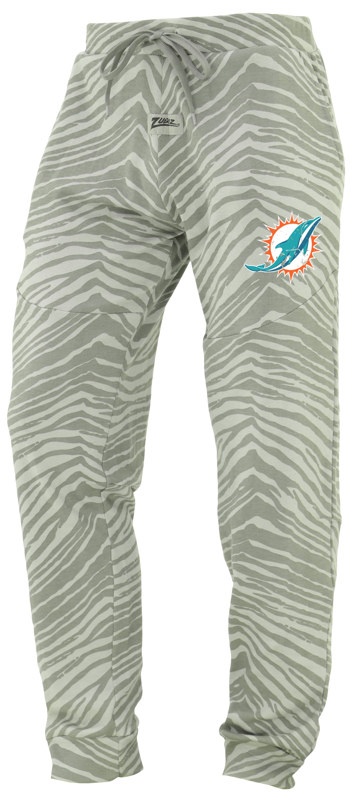 Zubaz NFL Men's Tonal Gray Zebra Print Speed Jogger Sweatpants with Distressed Logo - Miami Dolphins