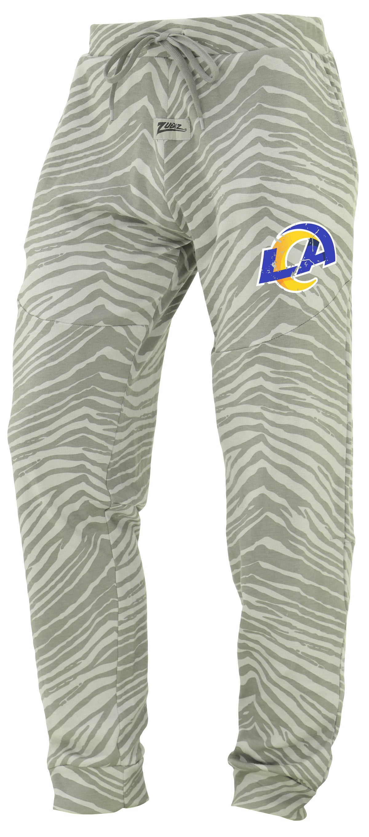 Zubaz NFL Men's Tonal Gray Zebra Print Speed Jogger Sweatpants with Distressed Logo - Los Angeles Rams