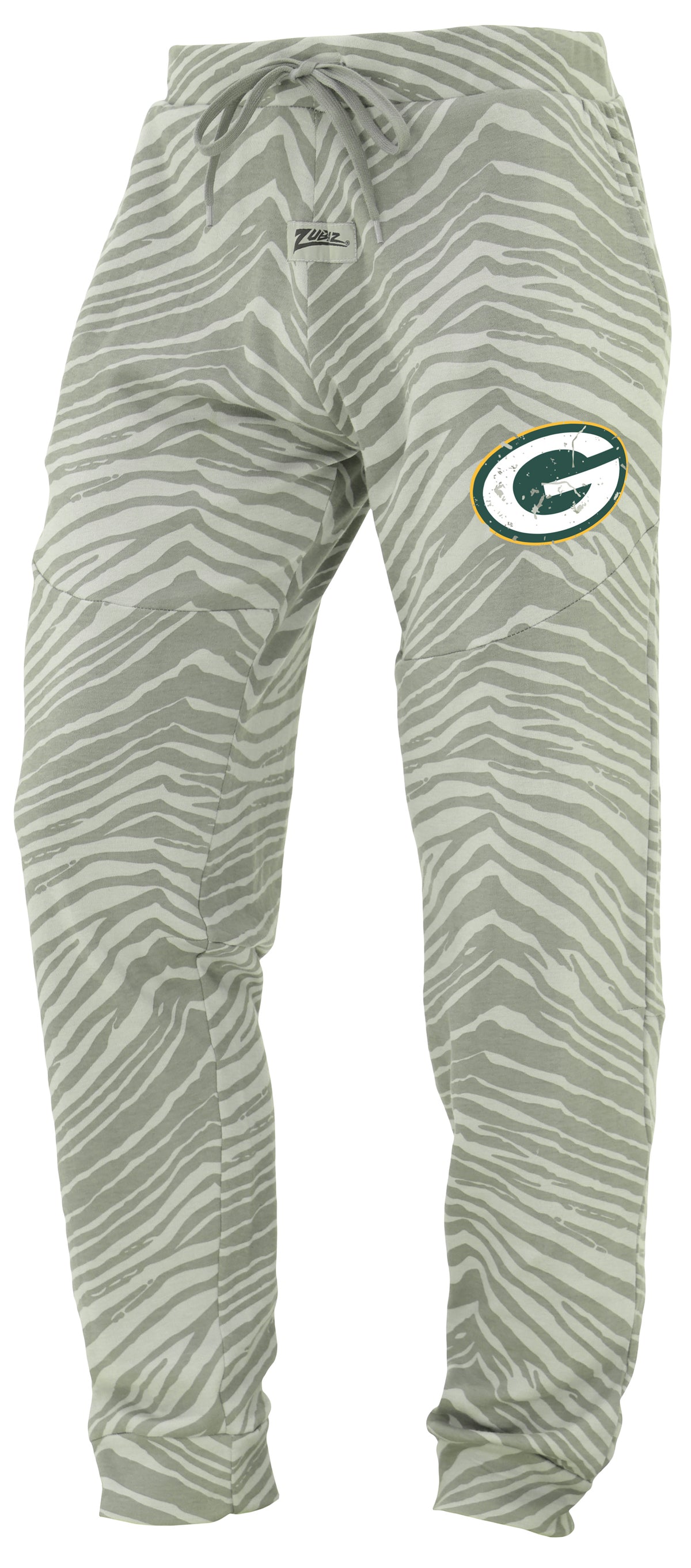 Zubaz NFL Men's Tonal Gray Zebra Print Speed Jogger Sweatpants with Distressed Logo - Green Bay Packers
