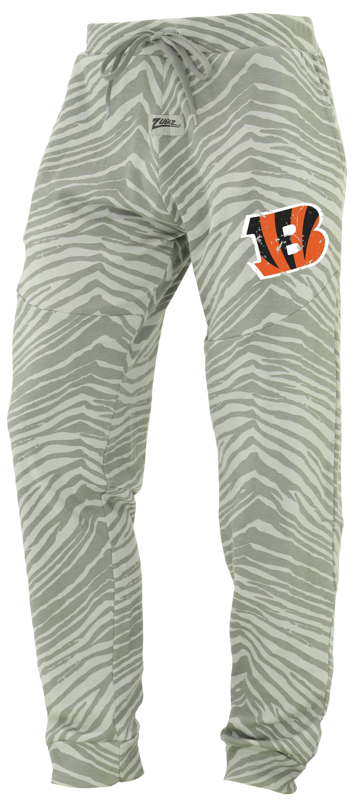 Zubaz NFL Men's Tonal Gray Zebra Print Speed Jogger Sweatpants with Distressed Logo - Cincinnati Bengals