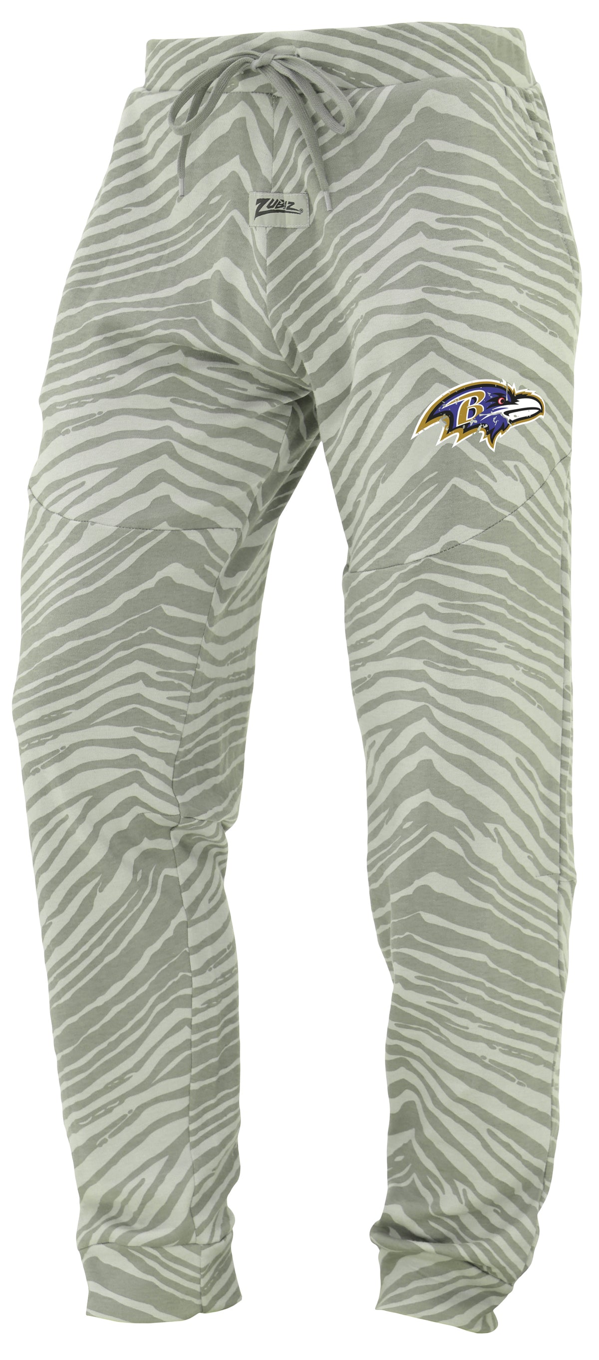 Zubaz NFL Men's Tonal Gray Zebra Print Speed Jogger Sweatpants with Distressed Logo - Baltimore Ravens