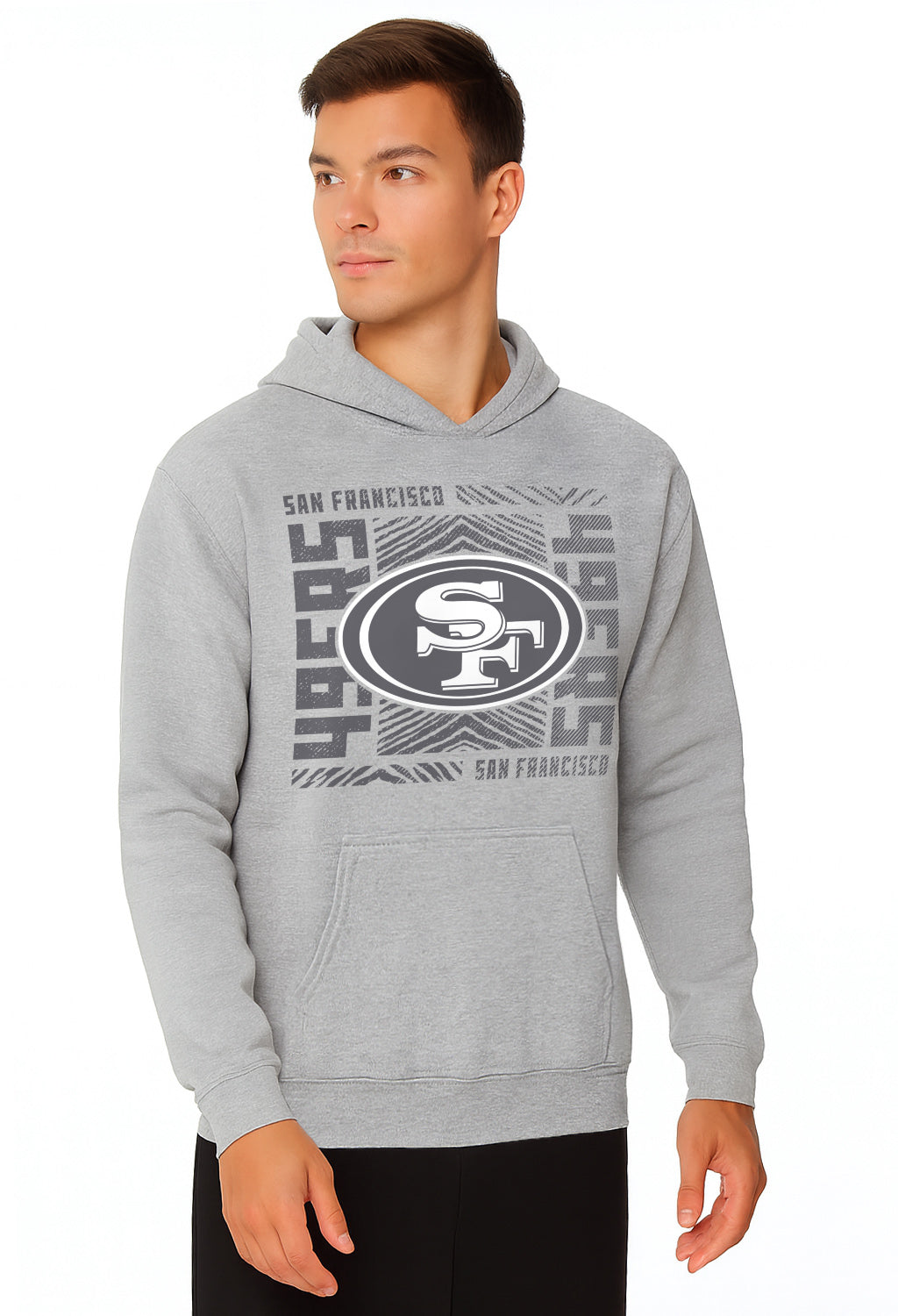 Zubaz NFL Men's Gray Graphic Fleece Hoodie, San Francisco 49ers