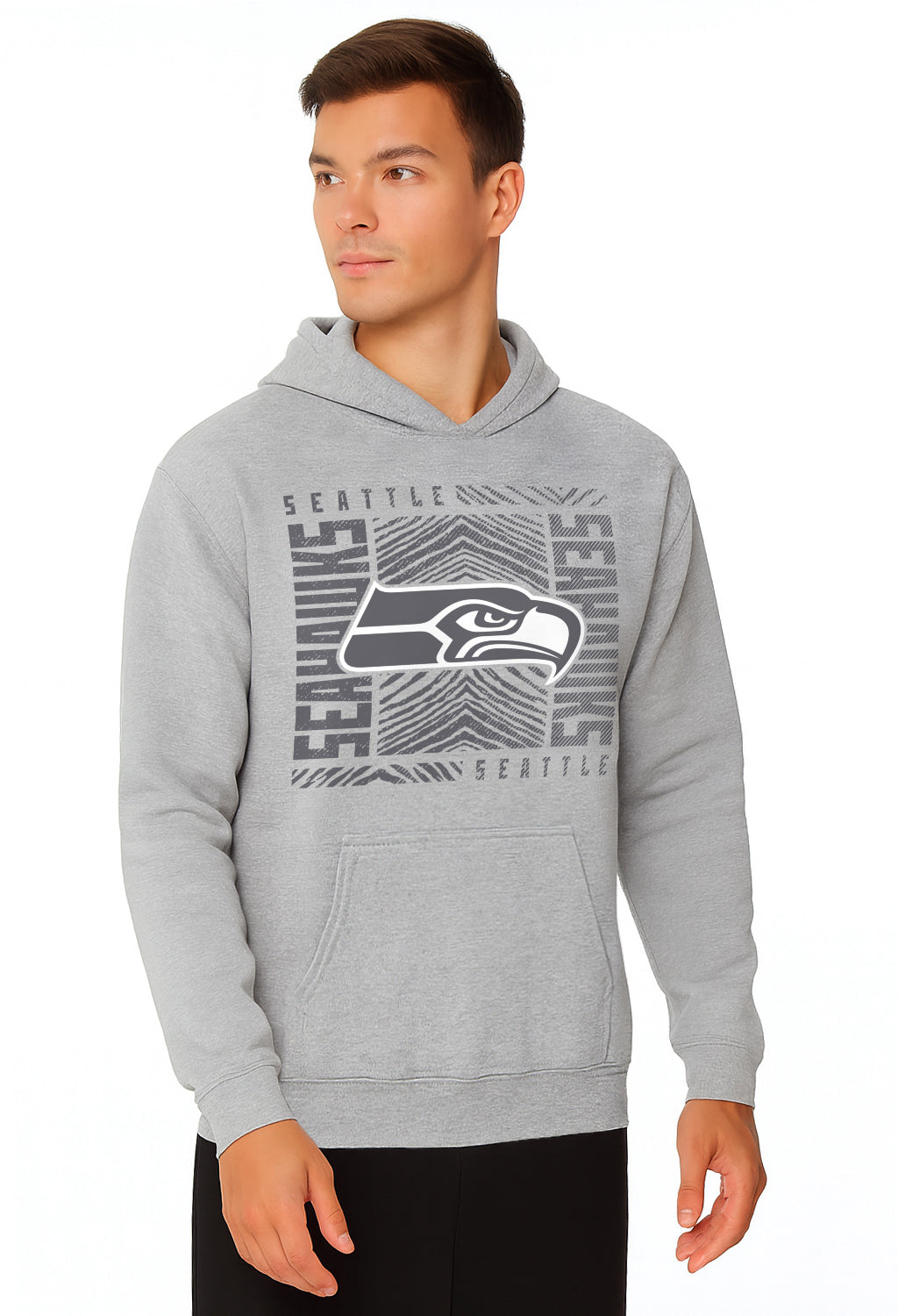 Zubaz NFL Men's Gray Graphic Fleece Hoodie, Seattle Seahawks