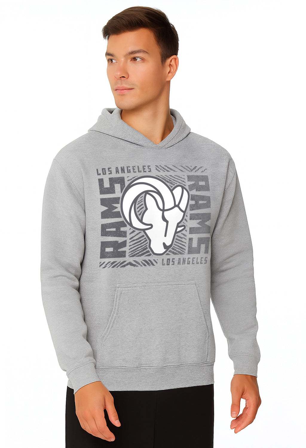 Zubaz NFL Men's Gray Graphic Fleece Hoodie, Los Angeles Rams