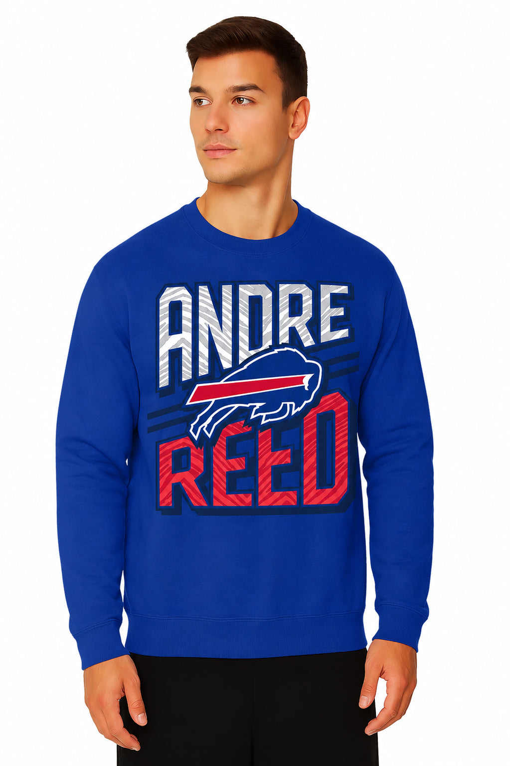 Zubaz NFL Legends Andre Reed Buffalo Bills Men's Legends Rise Up Crewneck Sweatshirt