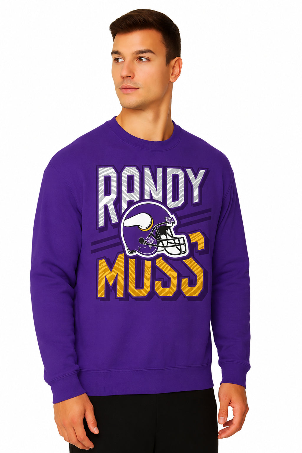 Zubaz NFL Legends Randy Moss Minnesota Vikings Men's Legends Rise Up Crewneck Sweatshirt