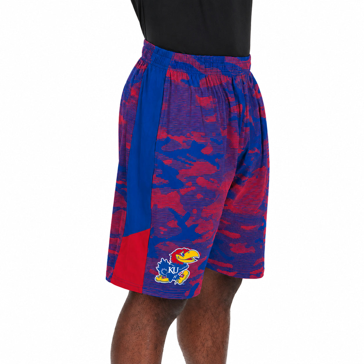 Zubaz NCAA Men's 9inch Primary Camo Line Shorts, Kansas Jayhawks