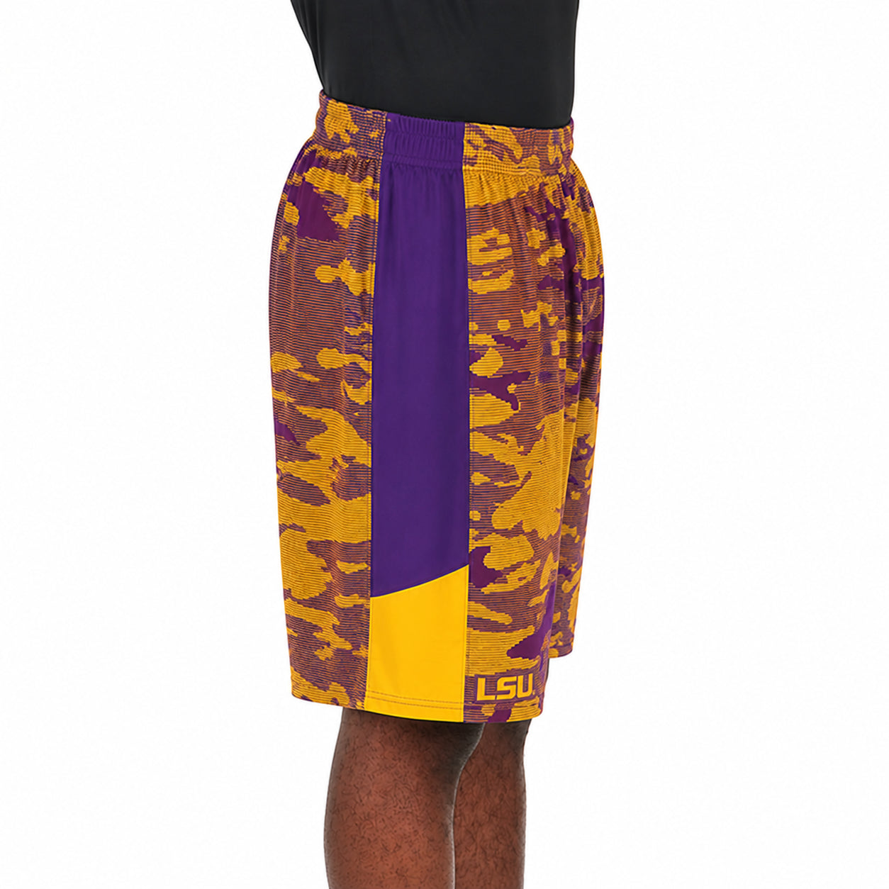 Zubaz NCAA Men's 9inch Primary Camo Line Shorts, LSU Tigers