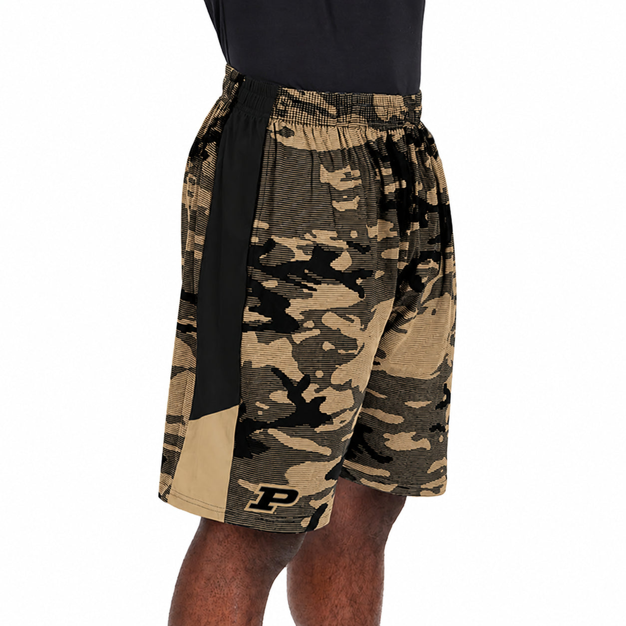 Zubaz NCAA Men's 9inch Primary Camo Line Shorts, Purdue Boilermakers