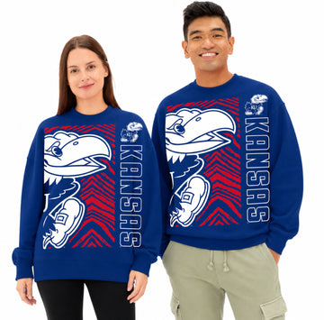 Zubaz NCAA Kansas Jayhawks Unisex 2 Color Zebra 90s Vintage MVP Crewneck Sweatshirt