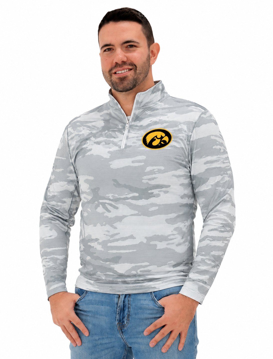 Zubaz NCAA Iowa Hawkeyes Men's Tonal Camo Lines 1/4-Zip