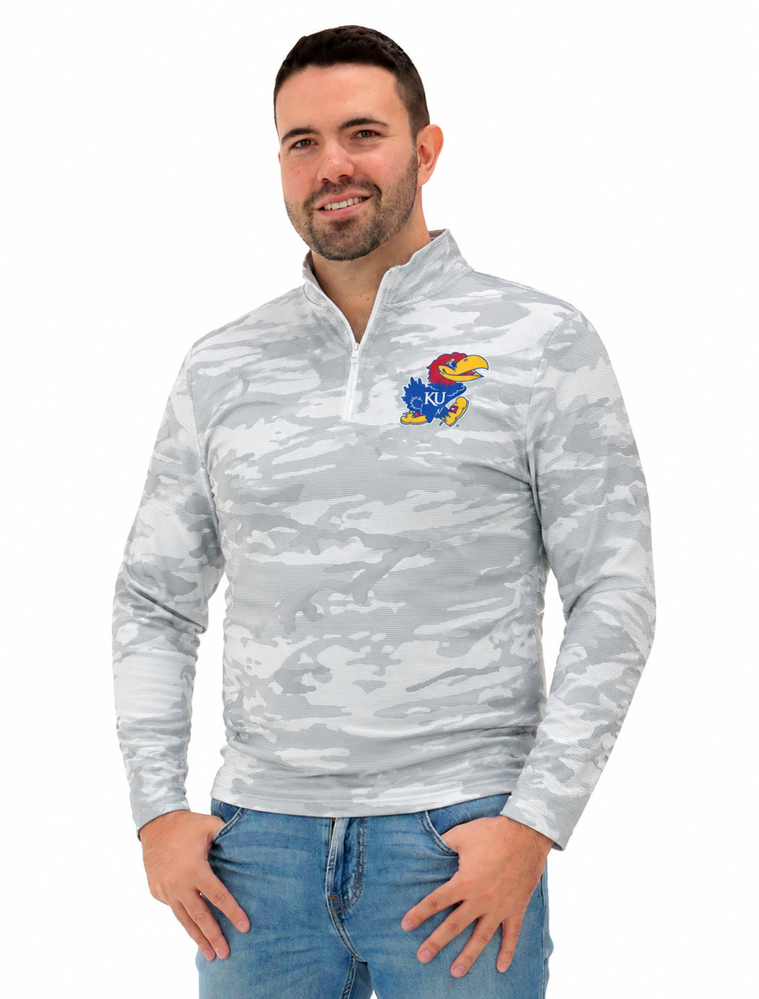 Zubaz NCAA Kansas Jayhawks Men's Tonal Camo Lines 1/4-Zip