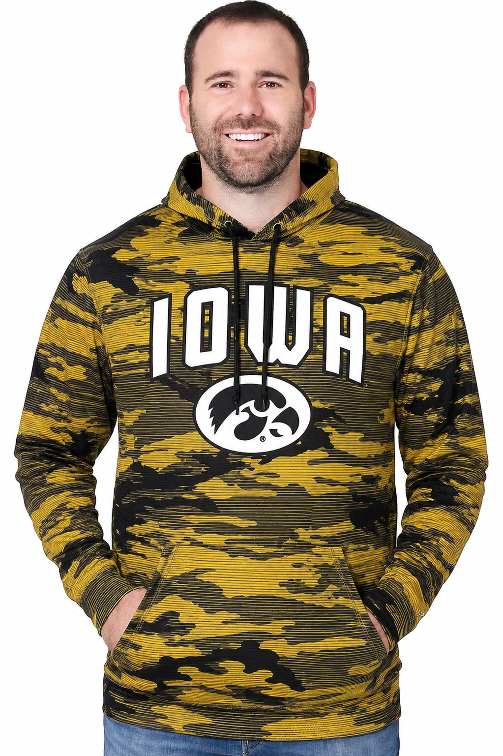 Zubaz NCAA Iowa Hawkeyes Men's Arch All-Over Camo Hoodie