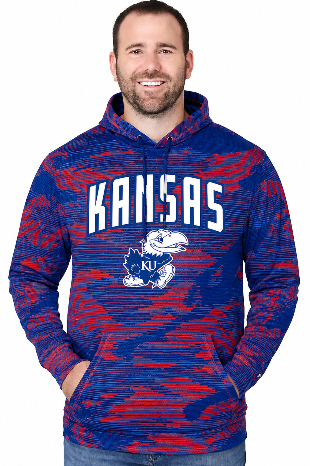 Zubaz NCAA Kansas Jayhawks Men's Arch All-Over Camo Hoodie