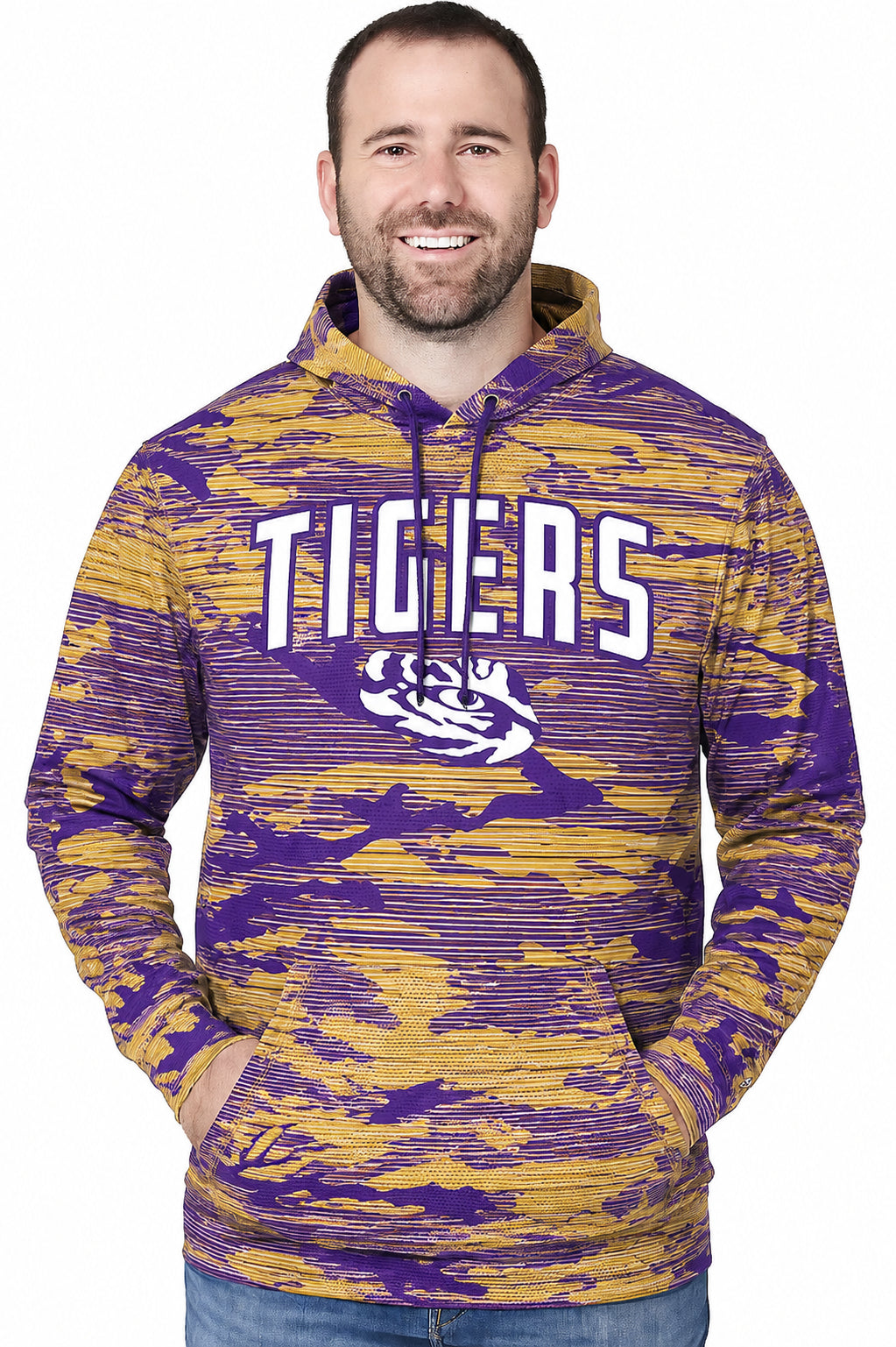 Zubaz NCAA LSU Tigers Men's Arch All-Over Camo Hoodie