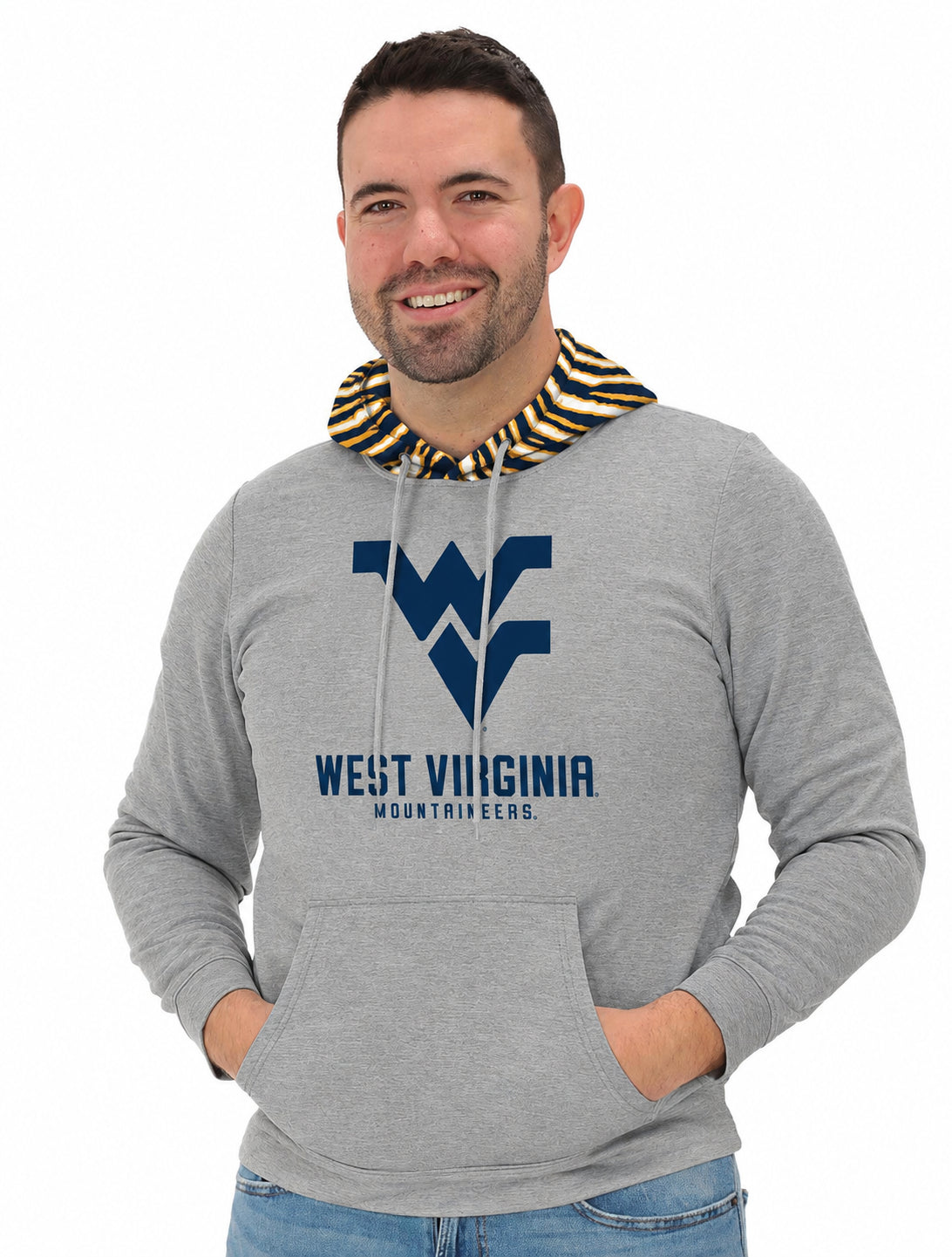 Zubaz NCAA West Virginia Mountaineers Men's Gray 3 Color Zebra Hood Hoodie